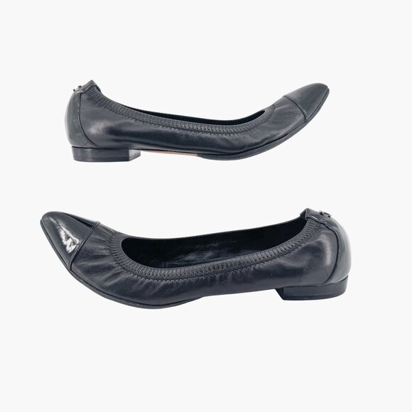 Chanel Cap Toe CC Ballet Flat Size 39 US 8-8.5 Black Pointed Toe Elastic Leather - Picture 8 of 15